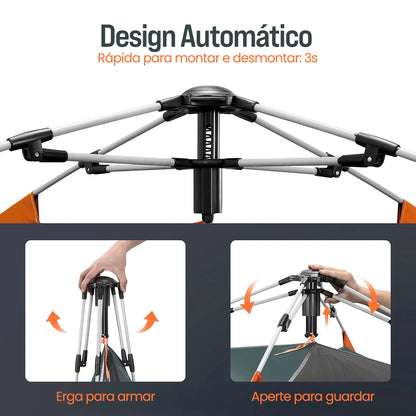 Barraca Automática Portátil para 4 Pessoas | Camping, Trilha e Proteção com Cobertura Impermeável